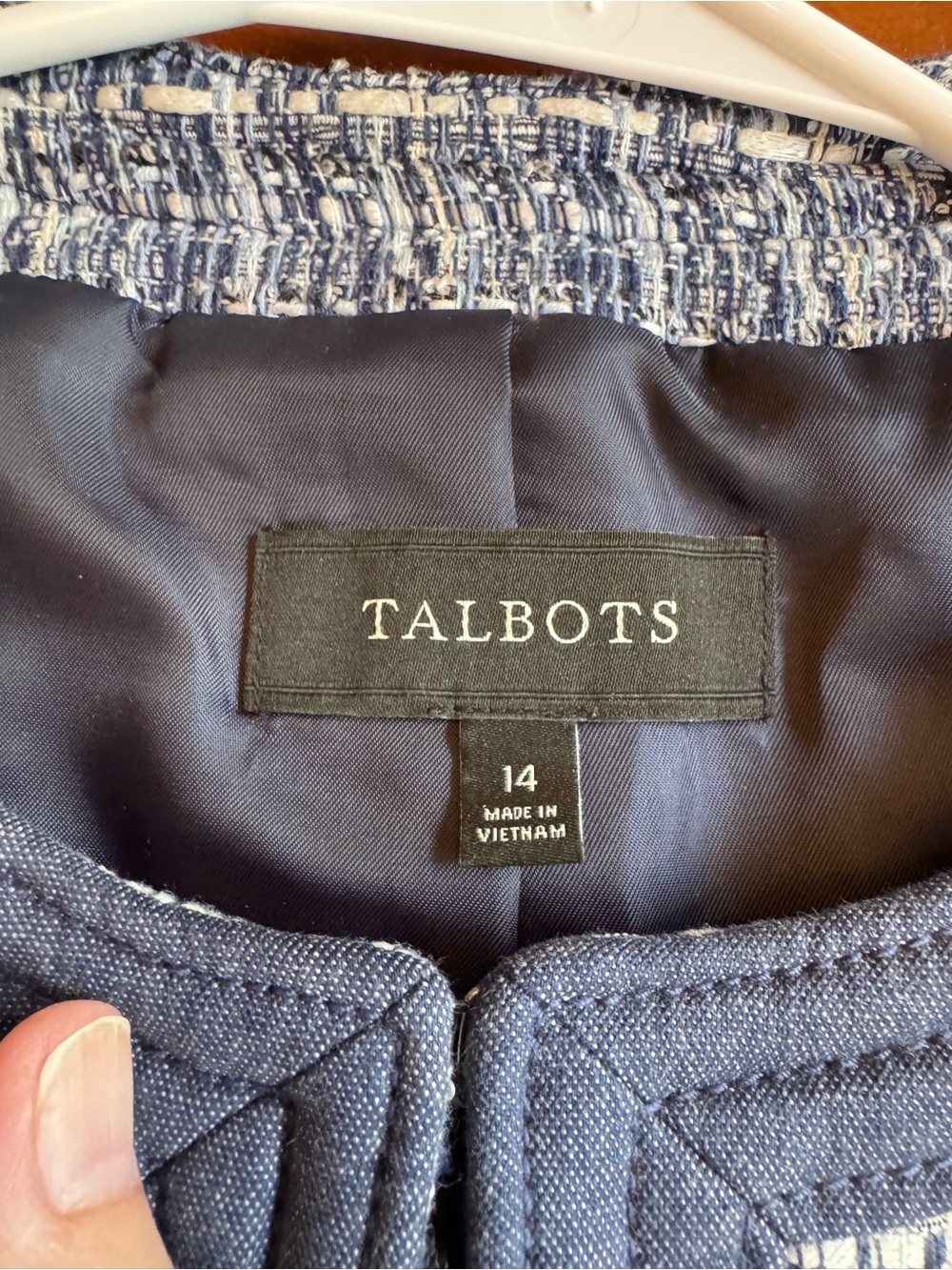 Talbots Chambray Trim Tweed Jacket Size 14 - Picture 11 of 15